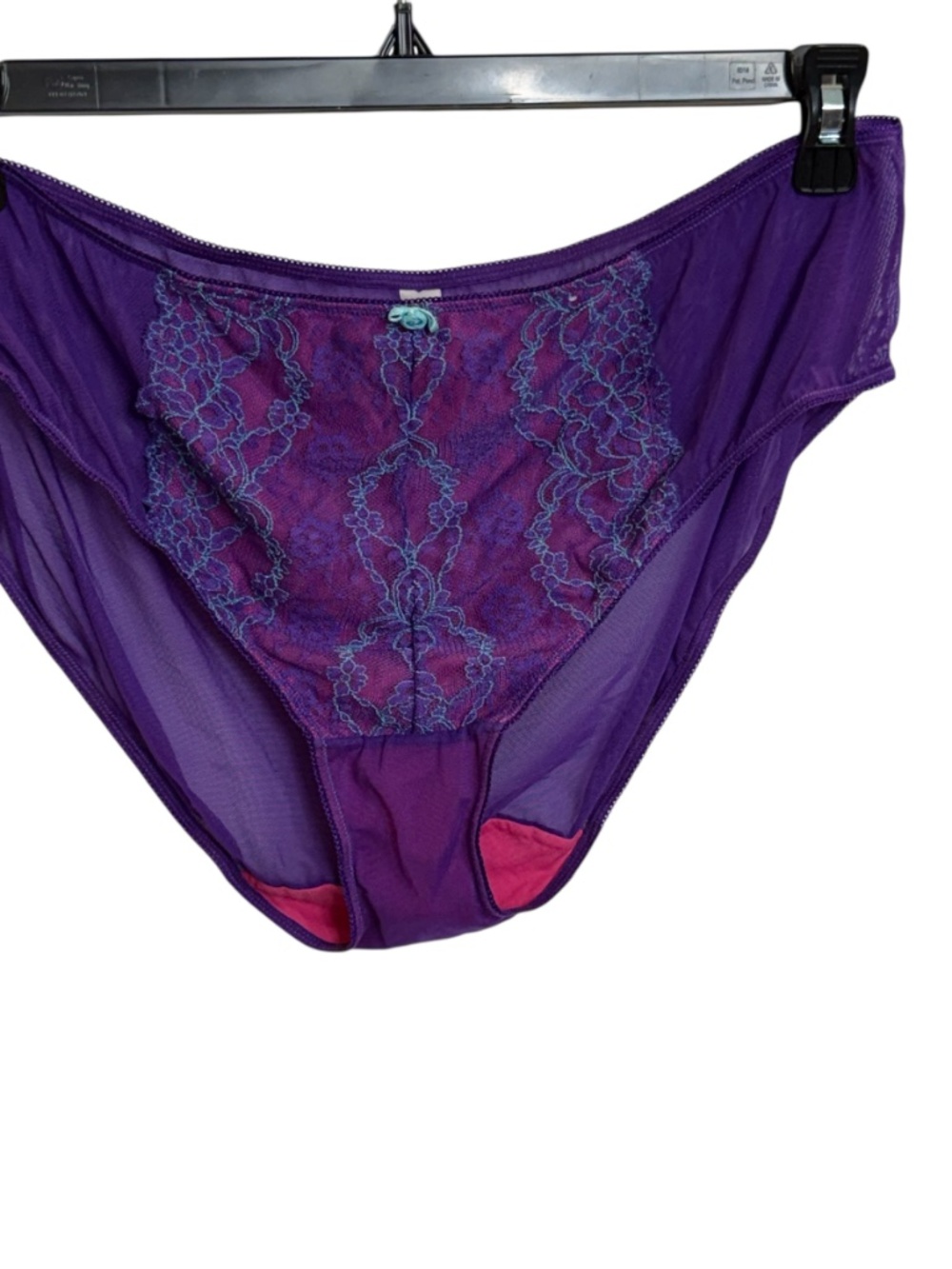 CACIQUE Intimates Purple Lace Bikini Panty with Teal Floral Stitching - Picture 6 of 16